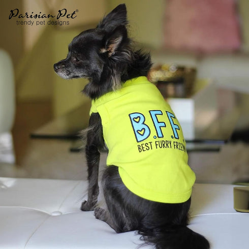 Parisian Pet Dog Tshirt - Embroidered “BFF (Best Furry Friend)“ - Lightweight Tank Top, Machine Washable, Small Dogs,