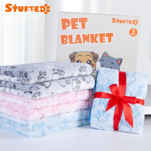Stuffed 3pcs Premium Soft Dog Blankets, Calming Washable Cover for Bed Couch Crate Protection, 16 * 24 inches