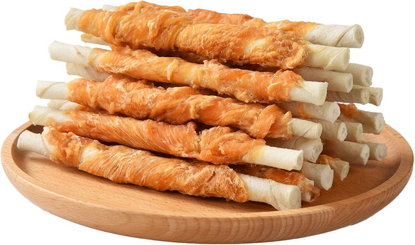 ASMPET Dog Treats Chews, Chicken Wrapped Rawhide Sticks Dog Snacks for Training
