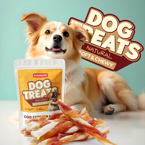 10.58oz Triple Flavor Dog Jerky Treats, Real Chicken Duck and Cod Twist Strips Dog Training Treats Snacks Healthy