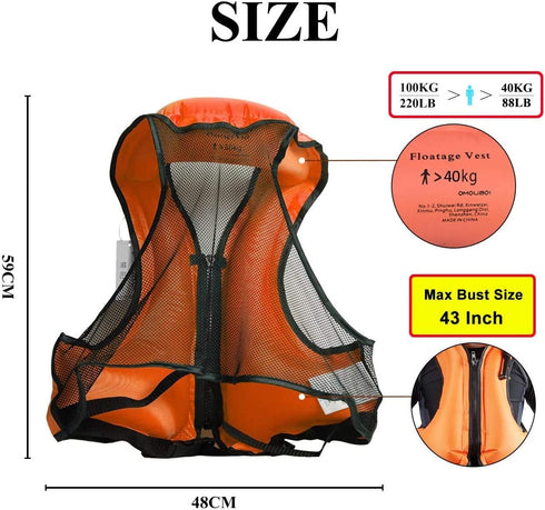 OMOUBOI Inflatable Snorkel Vest - Portable Buoyancy Jacket for Adults Snorkeling and Water Sports