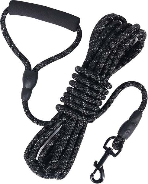 Vivifying Long Dog Leash, 20ft Reflective Training Leash for Outside, Soft Handle for Beach and Swimming (Black)