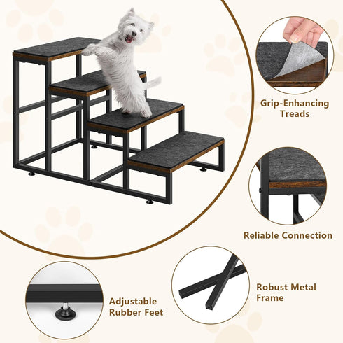 Dog Stairs for High Beds - 4 Steps for Small Medium Dogs, Easy to Walk on Pet Steps for Beds and Cars