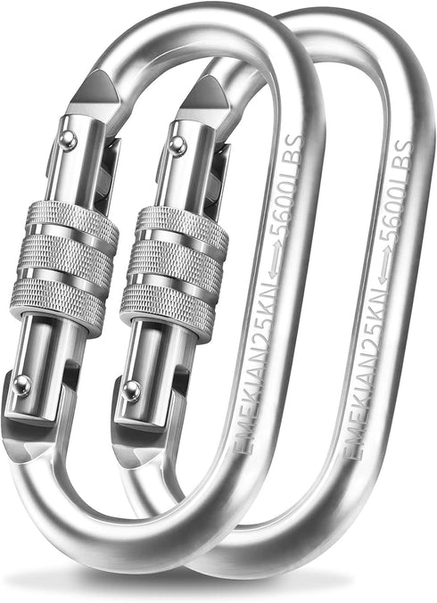 Oval Indoor Outdoor Climbing Carabiner, Screw Locking Heavy Duty Safety Clips, 25 KN (5600 LBS) for Hiking, Camping