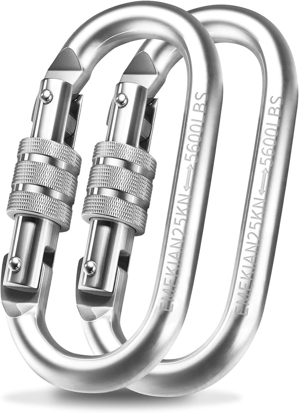 Oval Indoor Outdoor Climbing Carabiner, Screw Locking Heavy Duty Safety Clips, 25 KN (5600 LBS) for Hiking, Camping