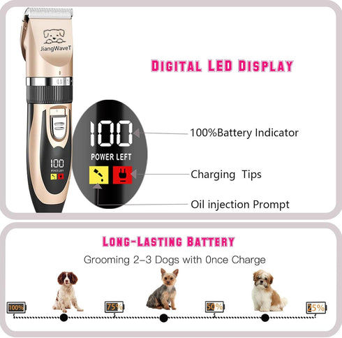 Trimmer, Dogs Hair Dogs Shaver Clippers Grooming Kit - Low Noise Cordless Rechargeable Dog & Cat Horses Clippers, Heavy