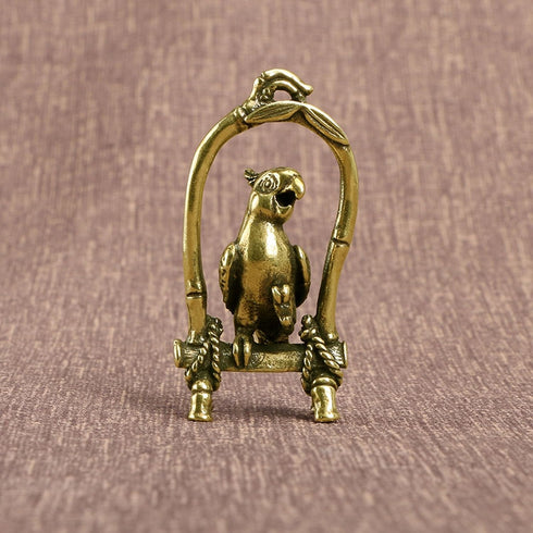 1 Pcs Brass Parrot Ornament, Animal Figurines for Desktop Decoration (Golden)