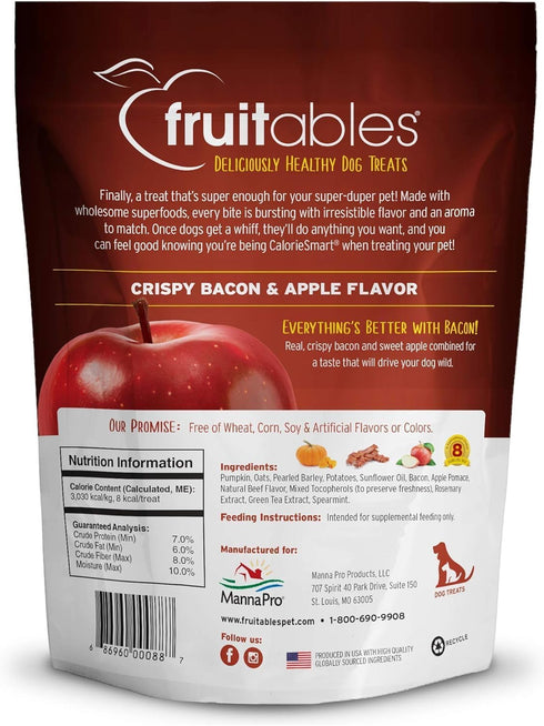 Fruitables Baked Dog Treats - Healthy Low Calorie Pumpkin Treats - Free of Wheat, Corn and Soy - Cripsy Bacon and Apple - 12 Ounces (2 Pack)