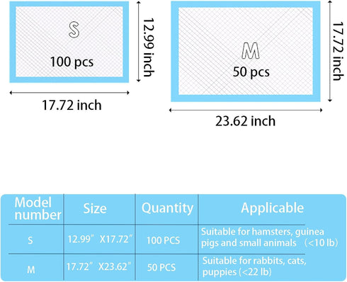 100 Hedgehog12.9"x17.7" Pcs Guinea Pig Pee Pads, Disposable Rabbit Cage Liners Bunny Potty Training Accessories