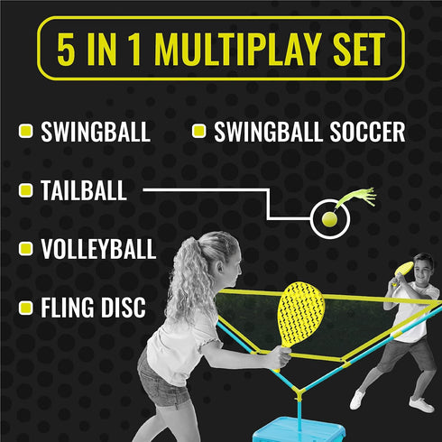 Swingball 5 in 1 Game Set - Includes Soccer, Volleyball, Tailball, and Tennis for Outdoor Fun