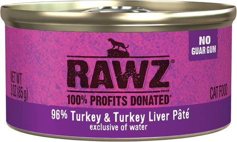 Rawz Natural Premium Pate Canned Cat Wet Food, Made with Real Meat Ingredients, No BPA or Gums, 3 oz Cans (Case Pack of