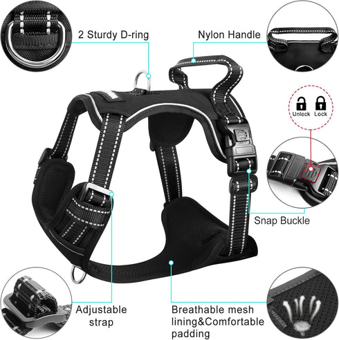 WINSEE Dog Harness No Pull with Collar, Adjustable Reflective Oxford Vest, Front/Back Leash Clips for All Dog Sizes