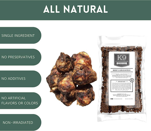 K9 Connoisseur Dog Bones Natural Long Lasting Meaty Beef Knee Cap Bone Treats Bundled with Slow Roasted Beef Lung Bites
