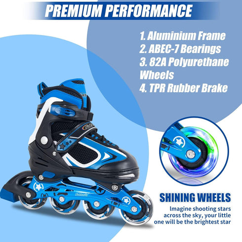 5-8 4 5 6, Nattork Blade Roller Skates for Boys with Light Up Wheel, Outdoor & Indoor Illuminating Black Inline Skates