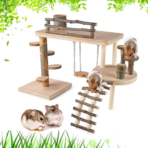 VolksRose Wooden Hamster Playground Platform, Hamster Climbing Toy, Natural Living Climb System, Small