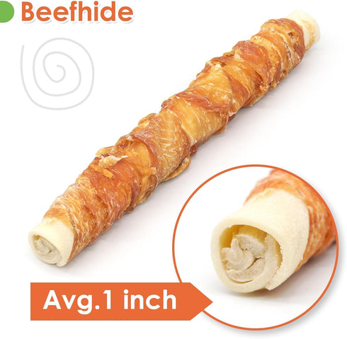 MON2SUN 9 Inch 38.8oz (10 Count-Pack 1) Dog Treats, Chicken Wrapped Rawhide Rolls Snacks, Teeth Cleaning and Long