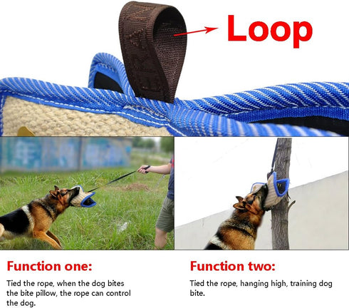 PET Artist Jute/Linen Bite Wedge | Bite Pillow with 2 Handles | 14"(36cm) 8"(20cm) Training Toy for Medium to Large Dogs