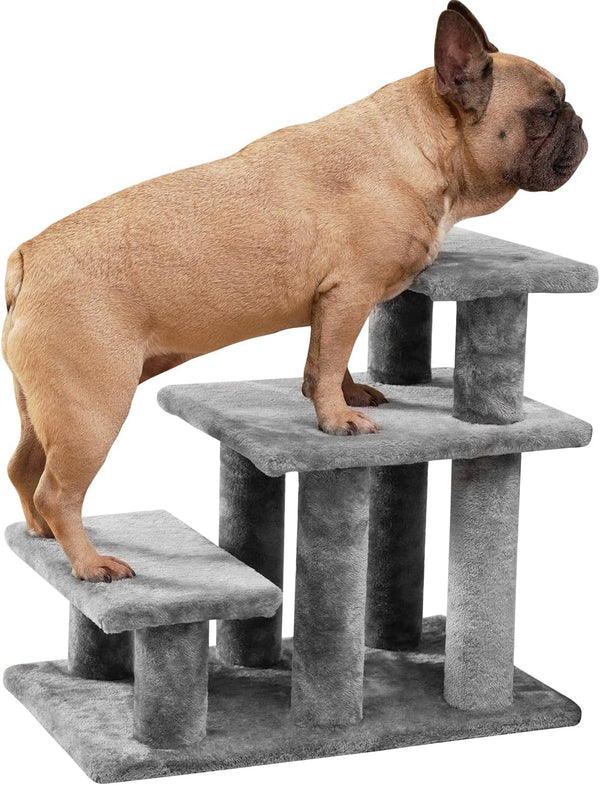 Pawque Dog Stairs for Small Dogs - Stable Pet Steps with High-Strength Boards, 3 Steps, Grey