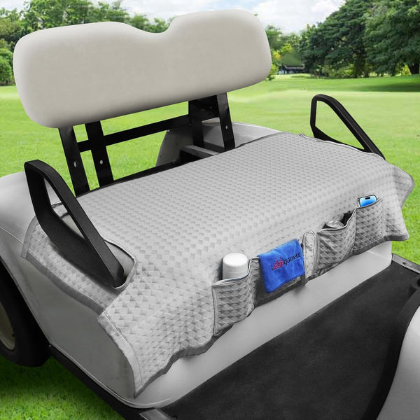Golf Cart Seat Covers Gray Cooling Ice Silk Blanket for EZGO TXT RXV/Club Car DS Precedent, 4 Pockets for 2-Person Seats