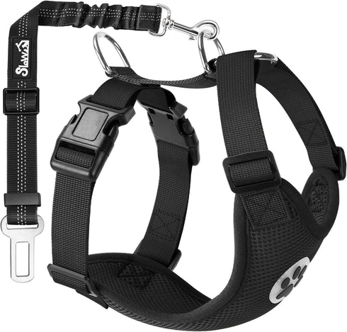 Lukovee Adjustable Dog Seat Belt, Soft Padded & Breathable Mesh Car Harness for Large, Medium & Small Dogs (Black,