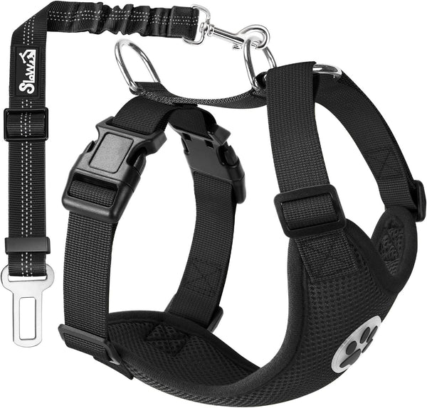 Lukovee Adjustable Dog Seat Belt, Soft Padded & Breathable Mesh Car Harness for Large, Medium & Small Dogs (Black,