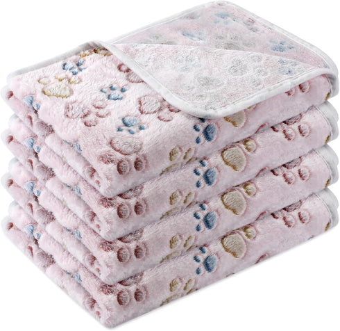4 Pcs Pet Blanket, Dog Puppy Blanket, Paw Print Fleece Blanket for Small Medium Pet, Warm Soft Sleep Mat, Large (41 x