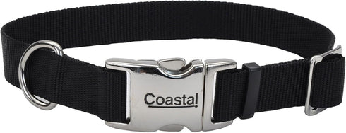 Coastal Pet Adjustable Dog Collar with Metal Buckle, Comfortable Fade-Resistant Collar for Walking & Tie Outs, Black,