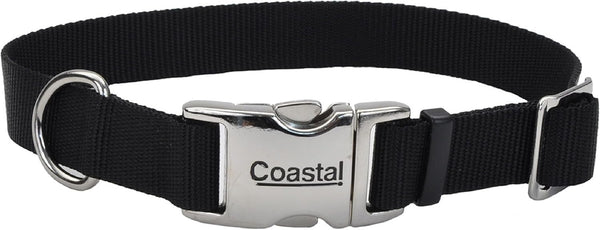 Coastal Pet Adjustable Dog Collar with Metal Buckle, Comfortable Fade-Resistant Collar for Walking & Tie Outs, Black,