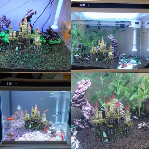 PINVNBY Aquarium Resin Castle Decoration, Fish Tank Driftwood Castle Hideouts, Red