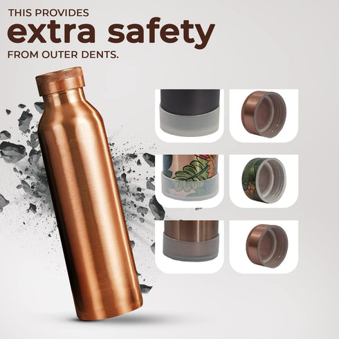 Pure Copper Water Bottle 30 oz 900 ml - Leak Proof Ayurvedic WildFlower Printed Copper Vessel