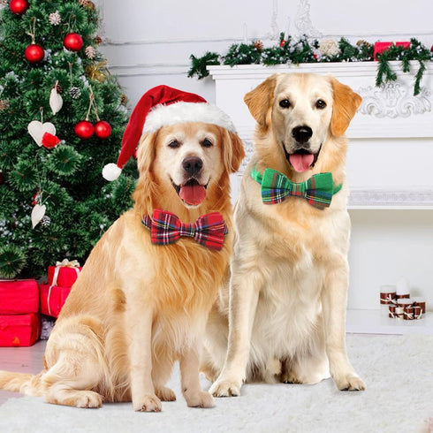 Malier Christmas Classic Plaid Dog Collar with Bow Tie, Adjustable Buckle for Small Medium Large Pets - S