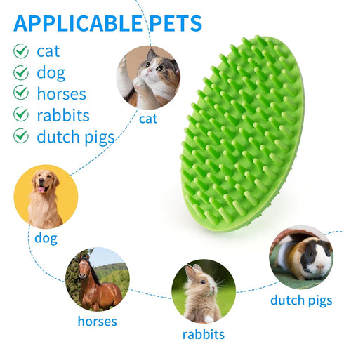Pets(1pcs) Dog Bath Brush, Green Double-Sided Shampoo Massage Brush, Adjustable Collar Handle for Grooming Short