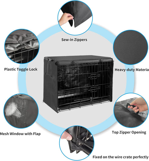 Small Dog Cage Cover 24 Inch - Puppy Crate Covers for Wire Cage with 1 2 3 Doors, Indoor Waterproof Black 600D Oxford