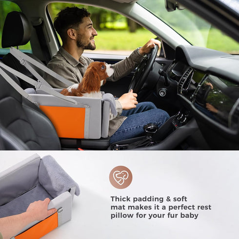 Avont Center Console Dog Car Seat with Double Protection Seat Belts, Armrest Middle Console Booster Travel Carrier
