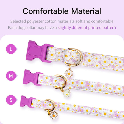 Adjustable Dog Collars with Buckle for Cute Girl Female Boy Dogs, Soft Fancy Pet Collar with Flower Design for Small