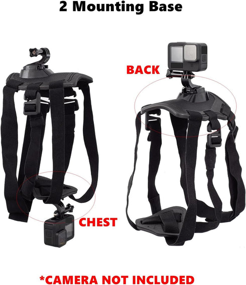 Dog Harness Mount for Gopro, Soft and Adjustable Dog Harness Vest with 2 Mouting Base Pet Chest and Back Fixation for Gopro Hero All Models, Suitable for Small Medium Large Dogs
