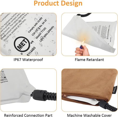 Pet Bed Warmer, Heating Pad to Insert Inside, Waterproof Chew Resistant Cord (M:9'' x 9'')