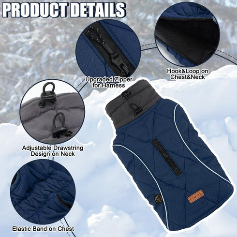 Emust Dog Coats Winter, Thick Clothes for Medium Dogs with Harness Hole, Dark Blue, Size M for Cold Weather