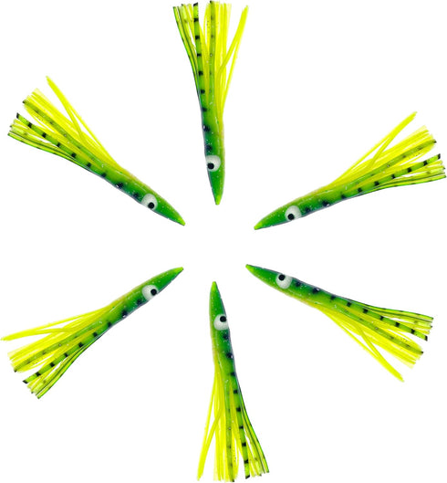 6" Tuna Clone Lures, 6 Pcs Green/Yellow for Saltwater Trolling, Ideal for
