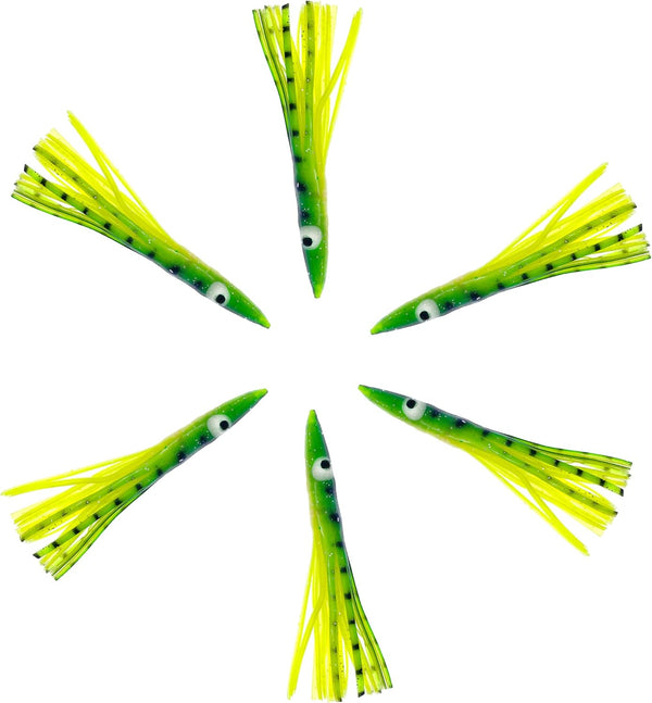 6" Tuna Clone Lures, 6 Pcs Green/Yellow for Saltwater Trolling, Ideal for