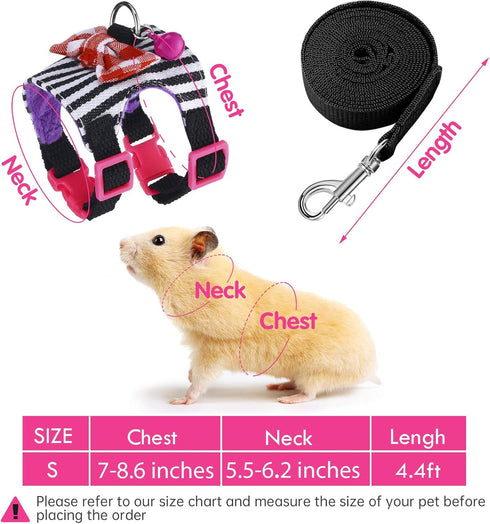 2 Pieces Hamster Harness and Leash Set - Small Guinea Pig Clothes with Bowknot Bell, No Pulling Comfort Padded Vest