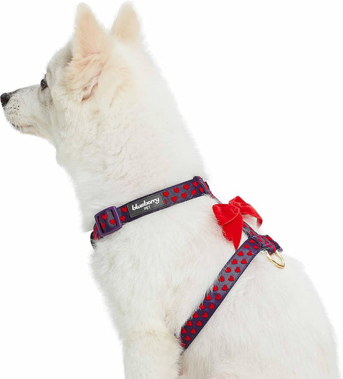 Blueberry Pet H-Shape Dog Harness with Velvety Bowtie for Medium Dogs, Gothic Grape, Adjustable