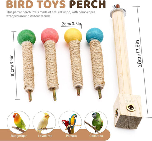 Chihutown Rotating Bird Stand Perch Toy, Natural Wood Spinning Parakeet Toy, Fun Wheel Parrot Toys for Parrot, Bird