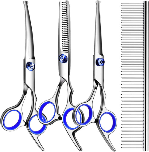 Professional Dog Grooming Scissors Kit, Titanium Coated 5 in 1 Grooming Shears for Dogs and Cats at Home