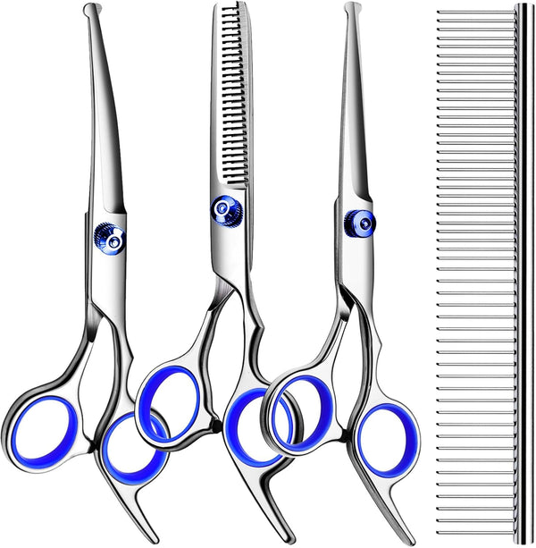 Professional Dog Grooming Scissors Kit, Titanium Coated 5 in 1 Grooming Shears for Dogs and Cats at Home