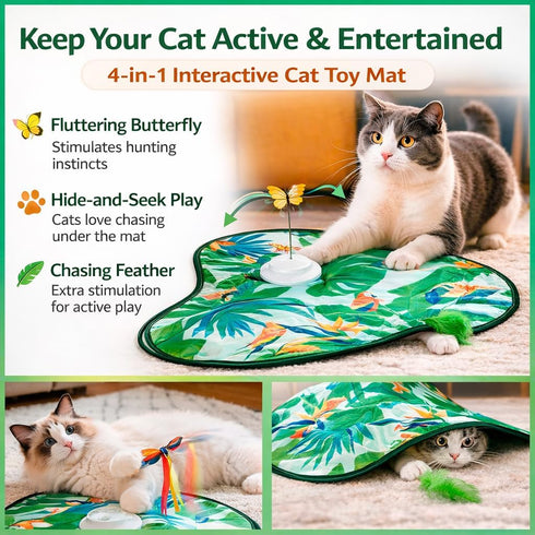 Pet's Var Interactive Cat Toys for Indoor Cats - Automatic Anti-Boredom Butterfly Toy with Plush Flutter Tail