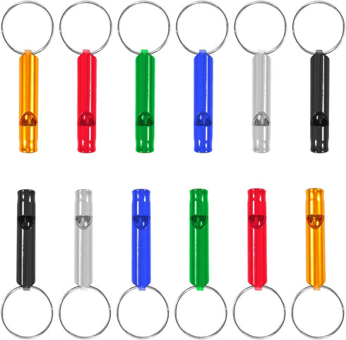 Set of 12 Extra Loud Whistles - Camping, Hiking, Hunting, Sports, Emergency Situations, Sturdy Aluminium Key Chain