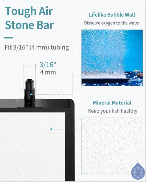 Pawfly 8 Inch Air Stone Bar Micro Bubble Diffuser with Suction Cup Clip for Nano Air Pumps and Fish Tanks