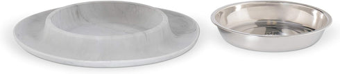 Messy Cats Single Silicone Feeder with Stainless Saucer Shaped Bowl | Anti-Slip Non-Skid Cat Food Bowl | One Cat Bowl in Feeding/Water Station | 1.75 Cups (Marble)