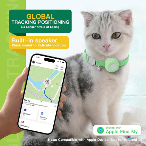 Cat Tracker,No Monthly Fee GPS Trackers for Cats,Pet Tracker Work with Apple Find My App(iOS Only),Real-Time Location